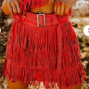 Rhinestone fringe skort